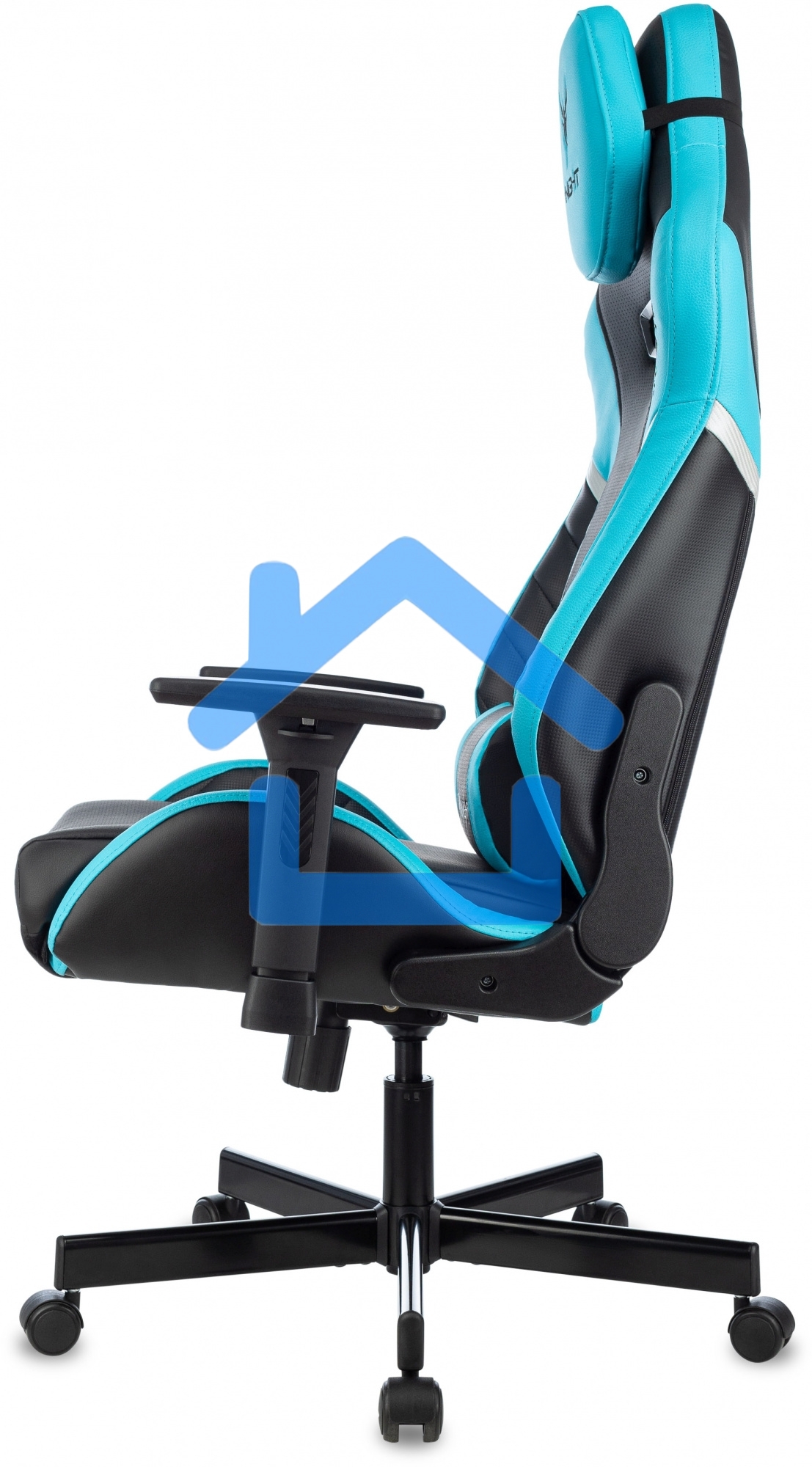 Кресло игровое Knight Thunder 5X черный/голубой эко.кожа крестов. металл