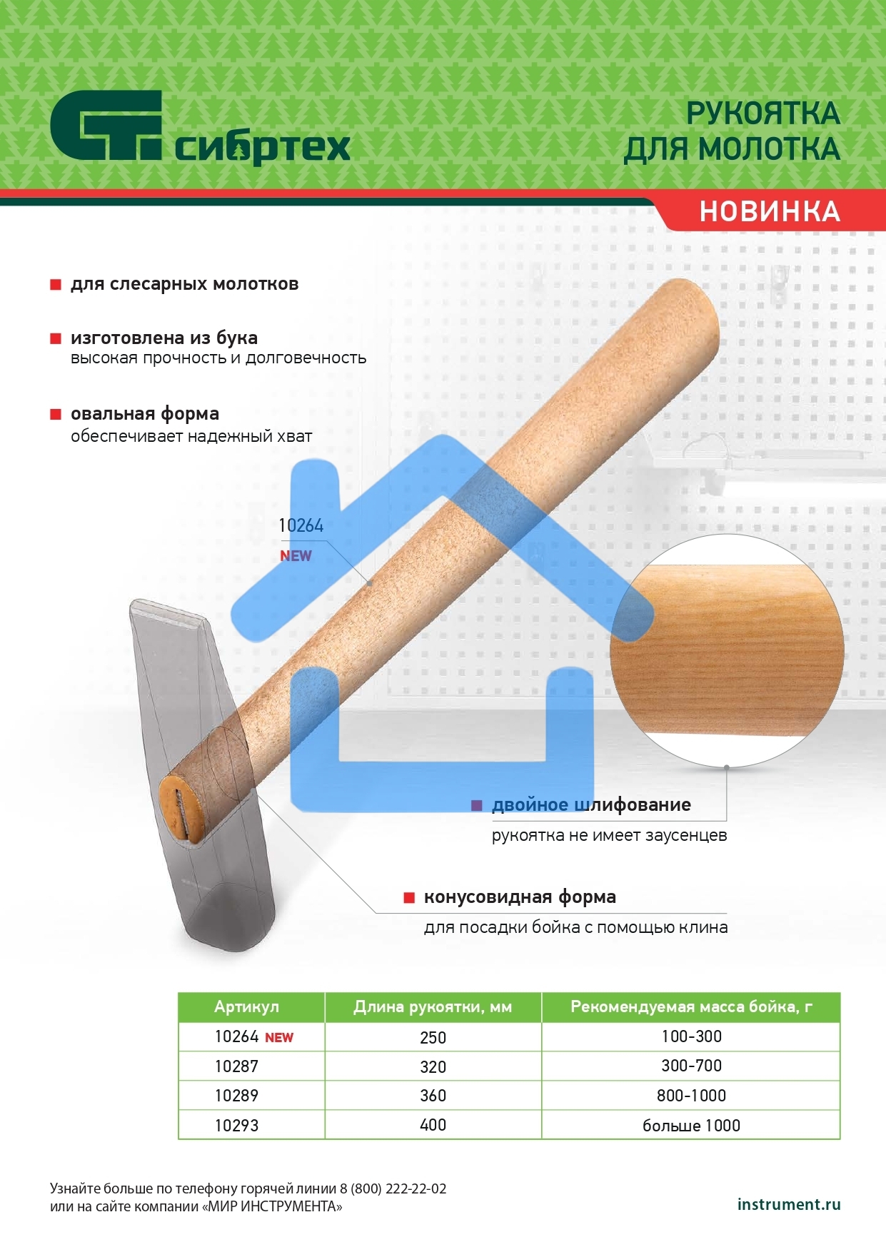 Рукоятка для молотка, шлифованная, БУК, 360 мм Сибртех
