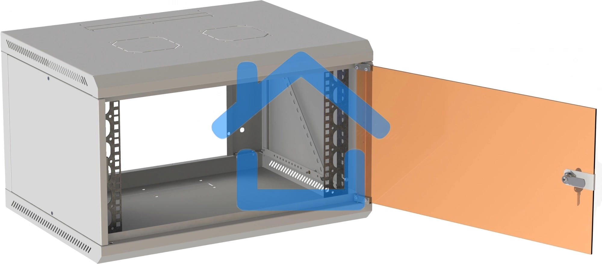 Шкаф коммутационный Suprlan (05-1506) настенный 15U 600x600мм пер.дв.стекл направл.под закл.гайки 70кг RAL 7035 535мм 29.7кг 750мм
