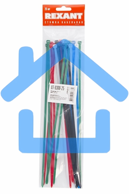 Хомут-стяжкa нeйлонoвая Rexant 300x4,8 мм, цветная, упаковка 25 шт.