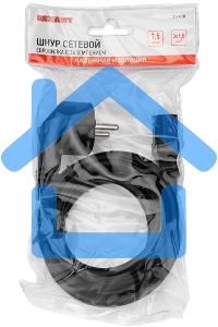 Шнур сетевой, евровилка угловая - евроразъем С13, кабель 3x1,5 мм², длина 1,5 метра, черный (PVC пакет) Rexant