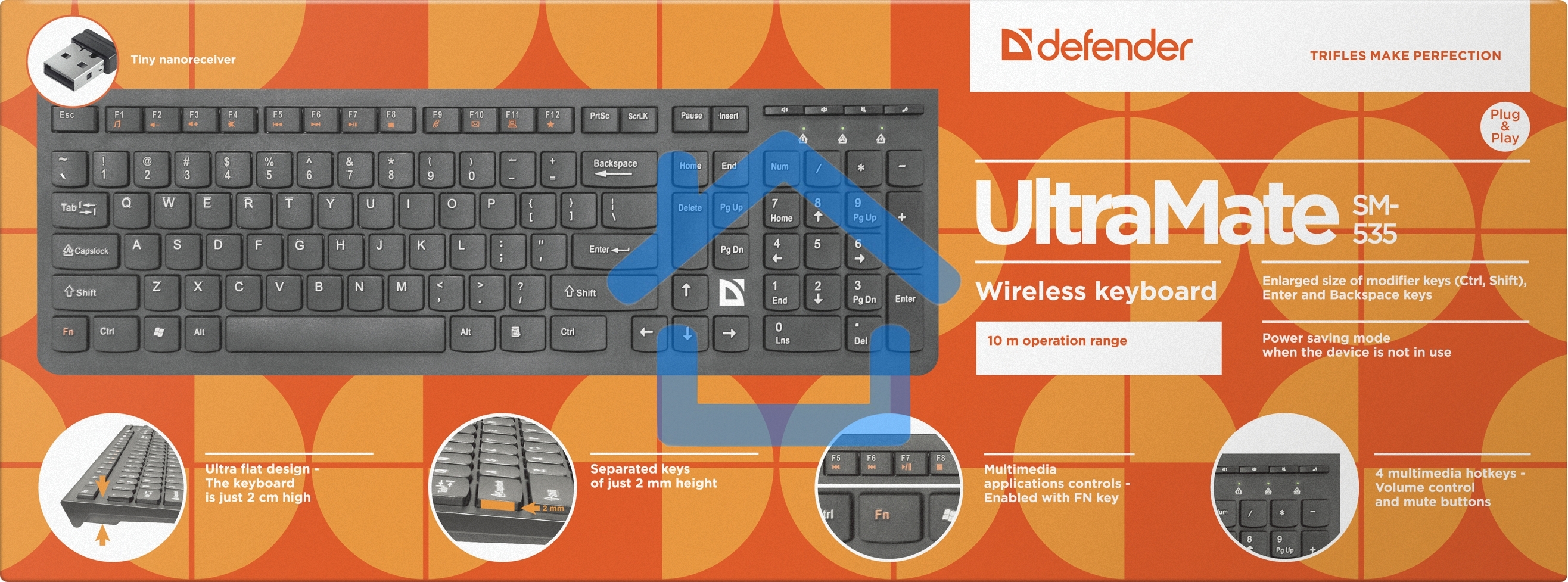 Клавиатура Defender ULTRAMATE SM-535 RU беспроводная USB, радиоканал, черный