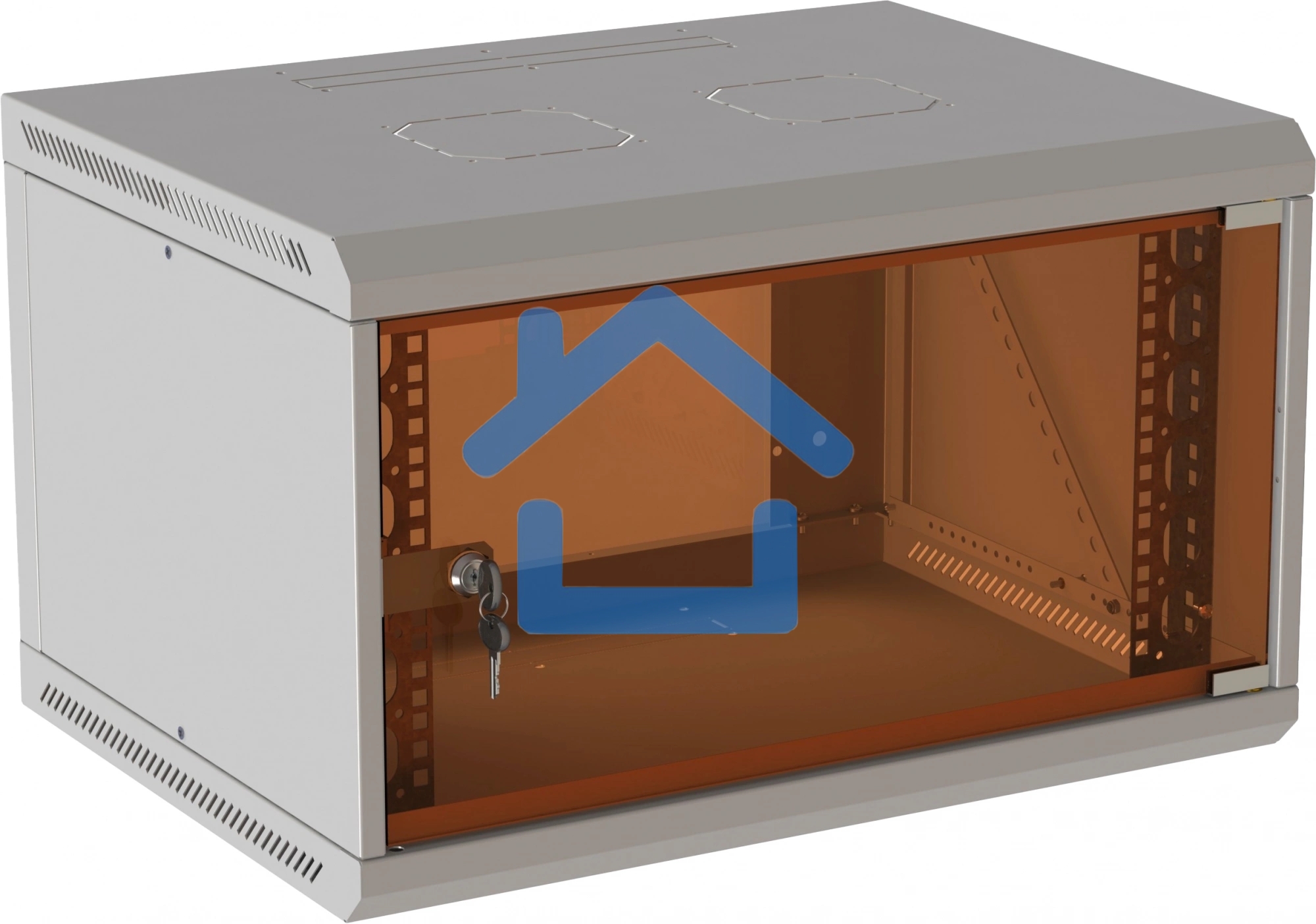 Шкаф коммутационный Suprlan (05-1506) настенный 15U 600x600мм пер.дв.стекл направл.под закл.гайки 70кг RAL 7035 535мм 29.7кг 750мм