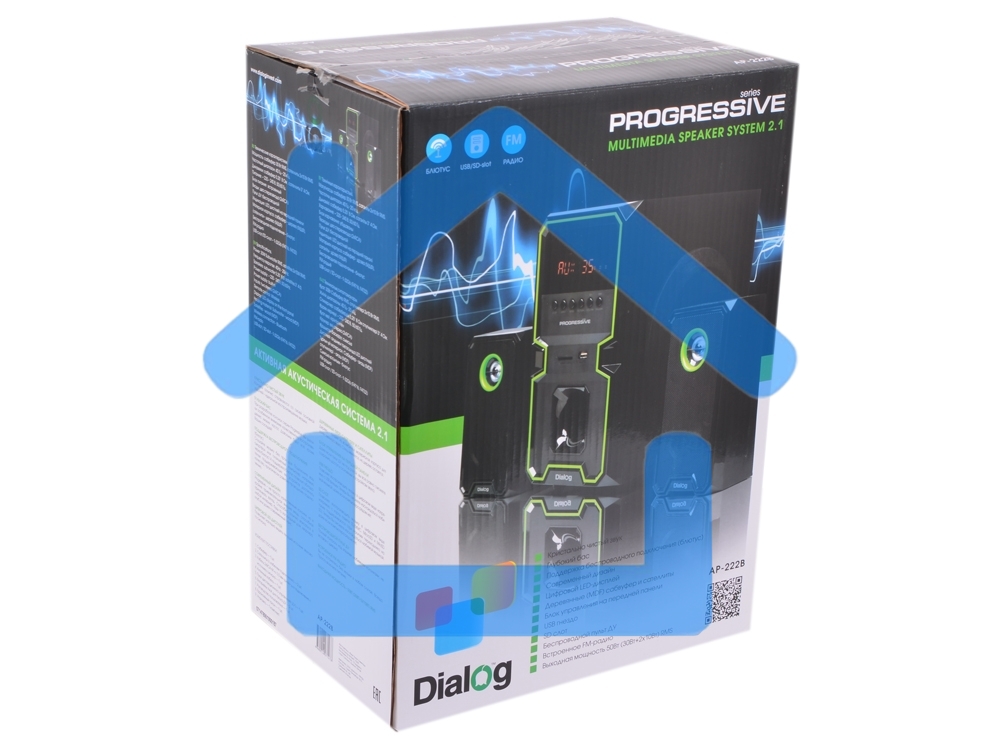 Акустическая система Dialog Progressive AP-222B BLACK - акустические колонки 2.1, 30W+2*10W RMS, Bluetooth, USB/SD reader