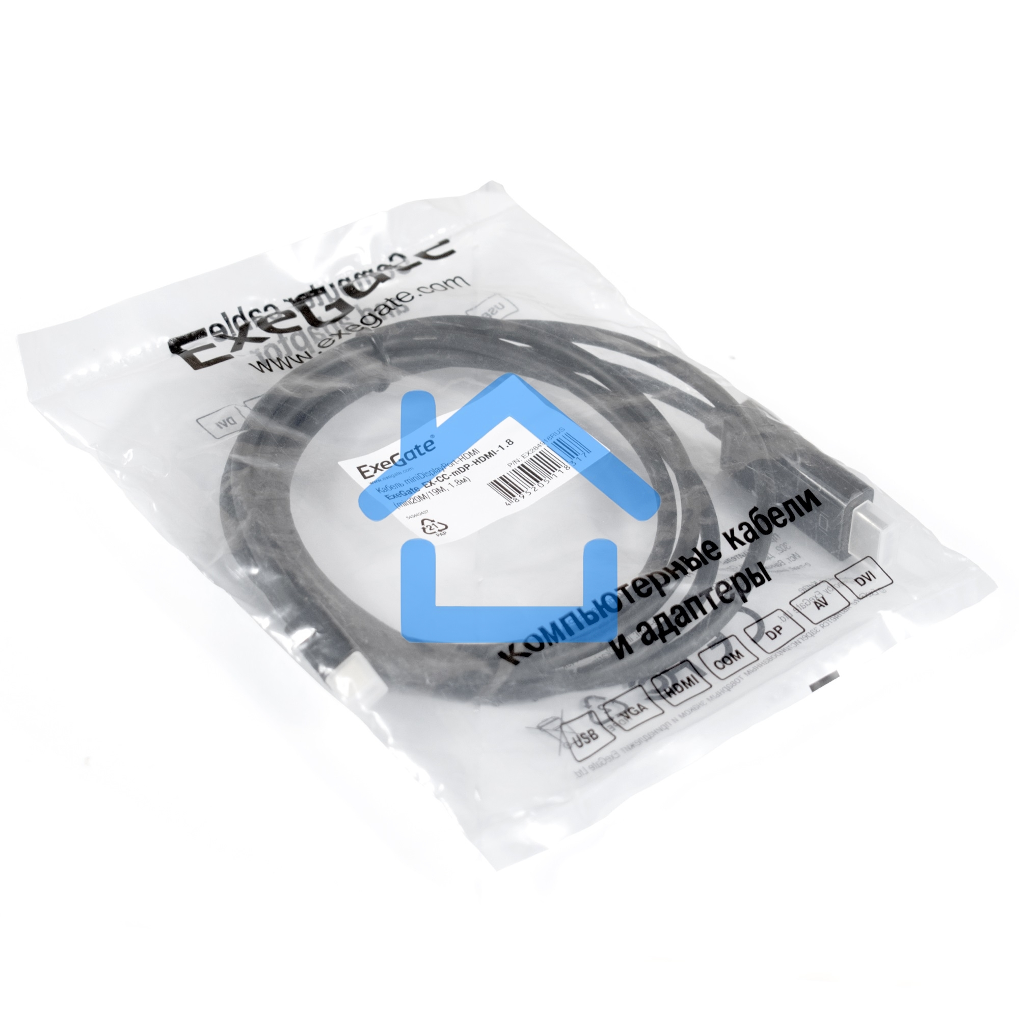 Кабель ExeGate EX284918RUS miniDisplayPort-HDMI ExeGate EX-CC-mDP-HDMI-1.8 (mini20M/19M, 1,8м)