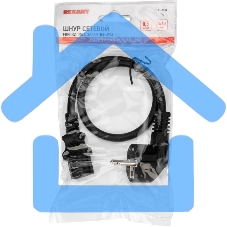 Шнур сетевой, евровилка угловая - евроразъем С13, кабель 3x1,5 мм², длина 0,5 метра, черный (PVC пакет) Rexant