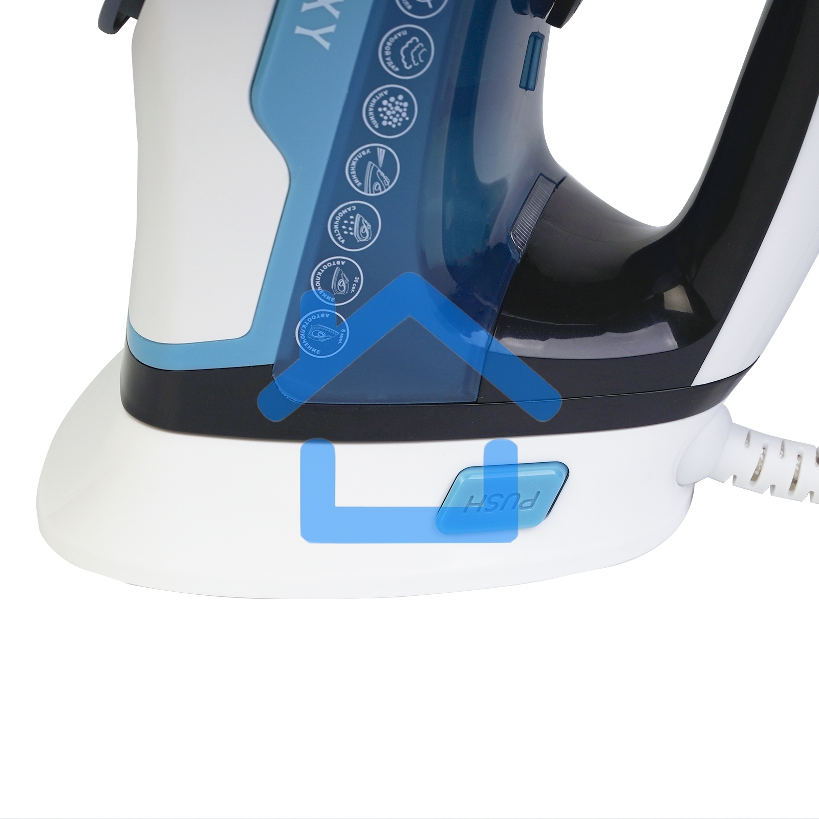Утюг беспроводной Galaxy GL 6151, белый с голубым, паровой, 2200 Вт, функции: автоотключение, самоочистка, антикапля, антинакипь, функция увлажнения, вертикальное отпаривание, индикатор нагрева, защита от перегрева, резервуар для воды 320 мл, керамическое
