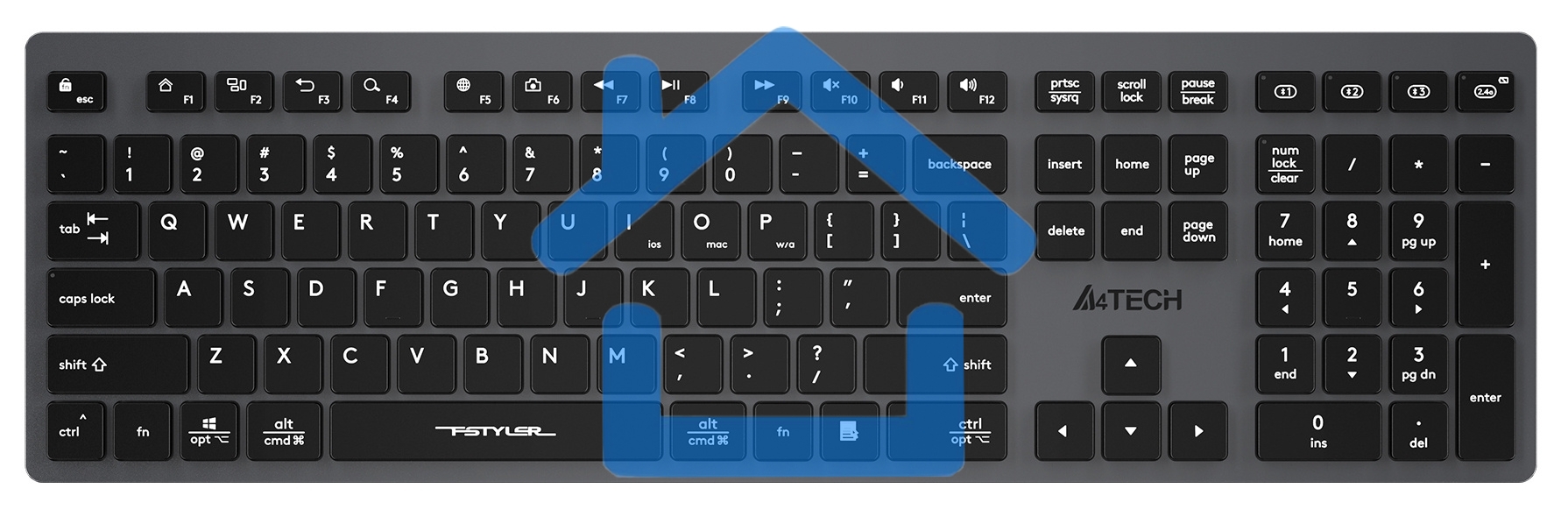 Клавиатура A4Tech Fstyler FBX50C беспроводная, USB, Bluetooth/Радиоканал, серый