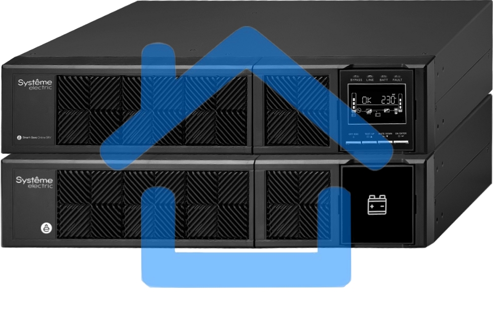 Источник бесперебойного питания Smart-Save Online SRV Systeme Electric 6000 ВА, конвертируемый форм-фактор 4U, 230 В, 1:1, клеммный вход/выход, SmartSlot, LCD, USB, версия с возможностью увеличения времени автономии, 2 кор.