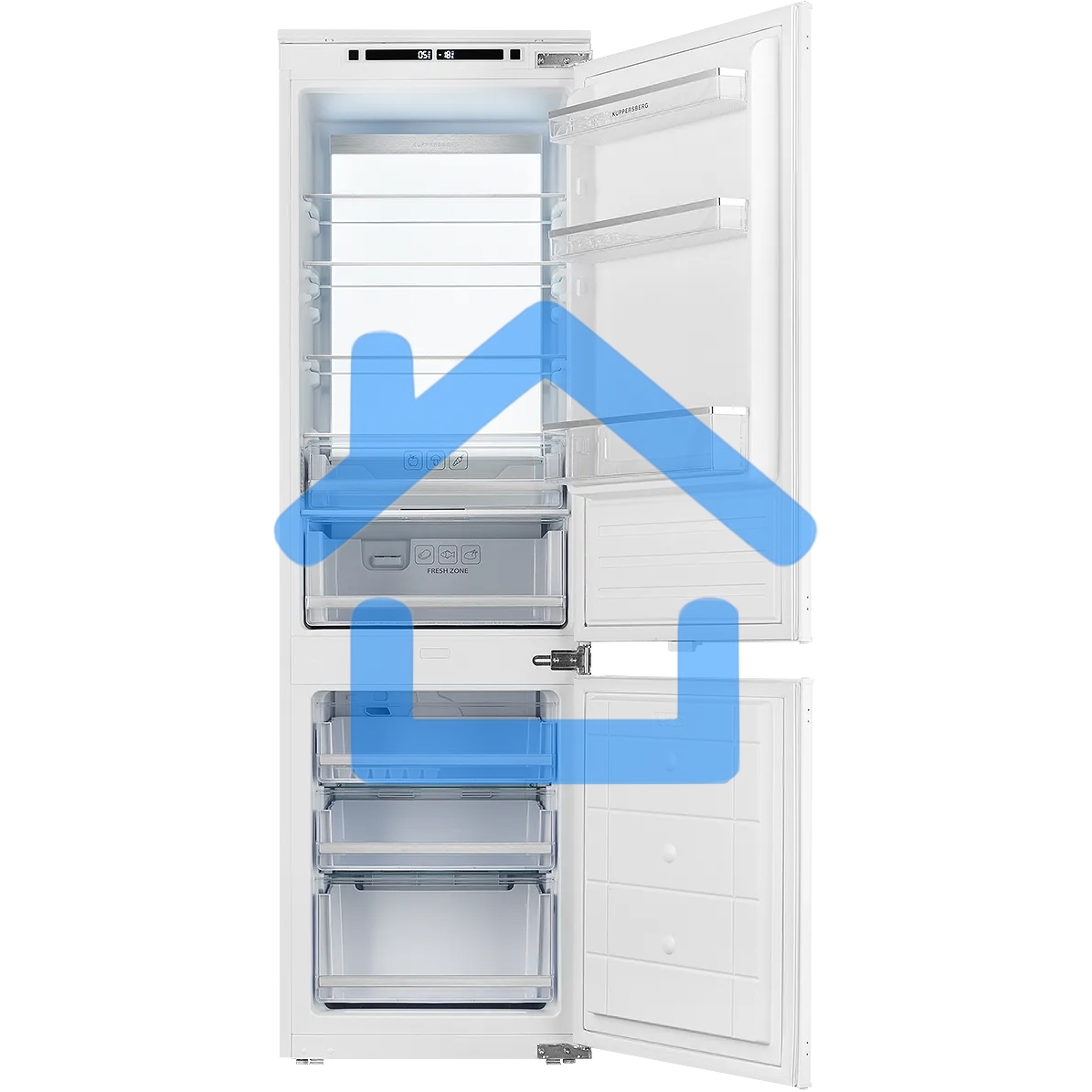 Встраиваемый холодильник Kuppersberg RBN 1760, High-Tech, объем 237 л, скользящий фасад, электронное управление, No Frost, антибактериальный пластик, звуковой сигнал при открытой дверце, перенавешиваемые двери, LED освещение, уровень шума 41 дБ, энергоэфф