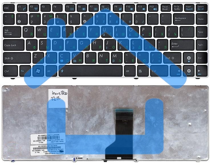 Клавиатура для ноутбука Asus UL30 K42 черная с серебристой рамкой
