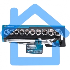 Набор торцевых головок, трещотка 120 зубьев, 12 предметов, 1/2