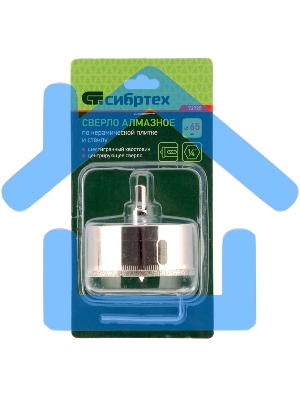 Сверло по керамической плитке и стеклу, 65 х 55 мм, 6 гр.хв-к, с центр. сверлом Сибртех