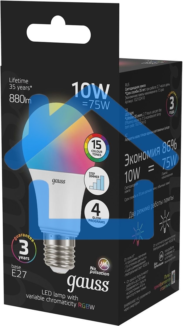 Лампа A60 10W E27 RGBW димирование LED 1/50
