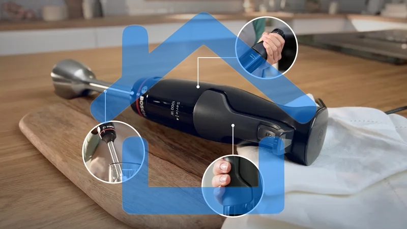 Блендер Bosch MSM4B623, погружной, мощность 1000 Вт, механическое управление, 5 насадок, черный