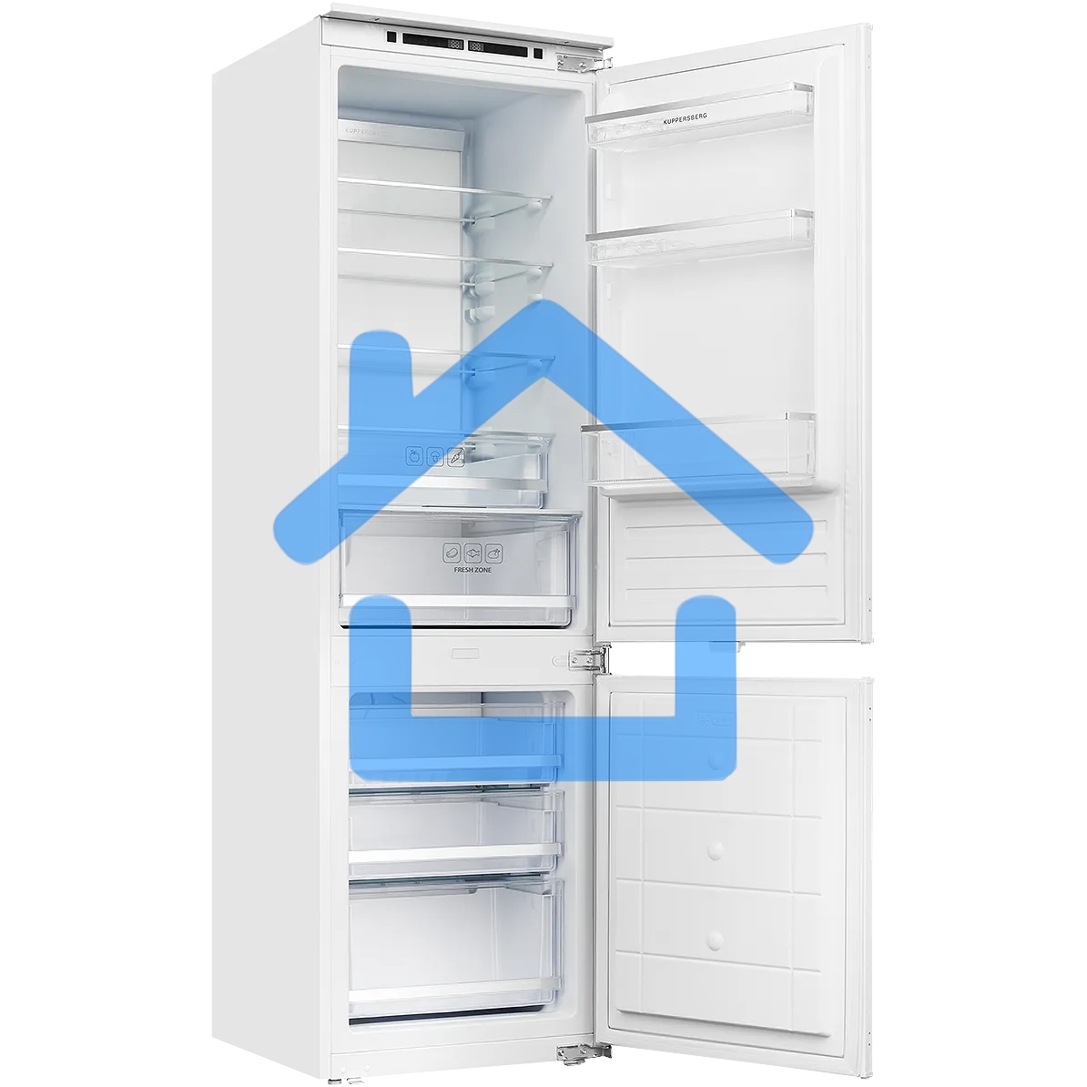 Встраиваемый холодильник Kuppersberg RBN 1760, High-Tech, объем 237 л, скользящий фасад, электронное управление, No Frost, антибактериальный пластик, звуковой сигнал при открытой дверце, перенавешиваемые двери, LED освещение, уровень шума 41 дБ, энергоэфф