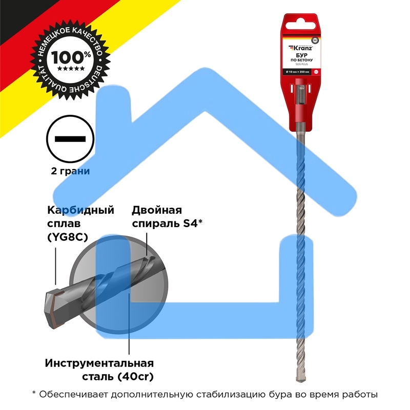 Бур по бетону 10x350x290 мм SDS PLUS Kranz