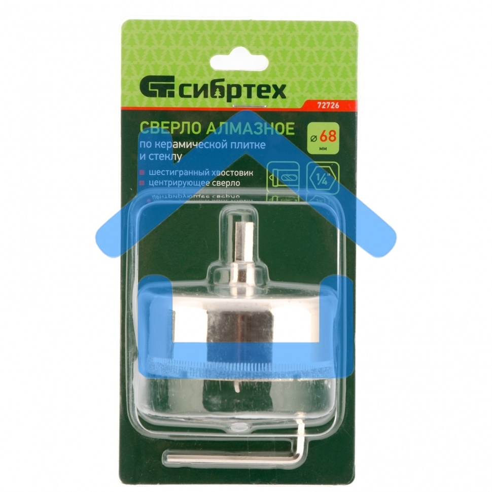 Сверло по керамической плитке и стеклу, 68 х 55 мм, 6 гр.хв-к, с центр. сверлом Сибртех