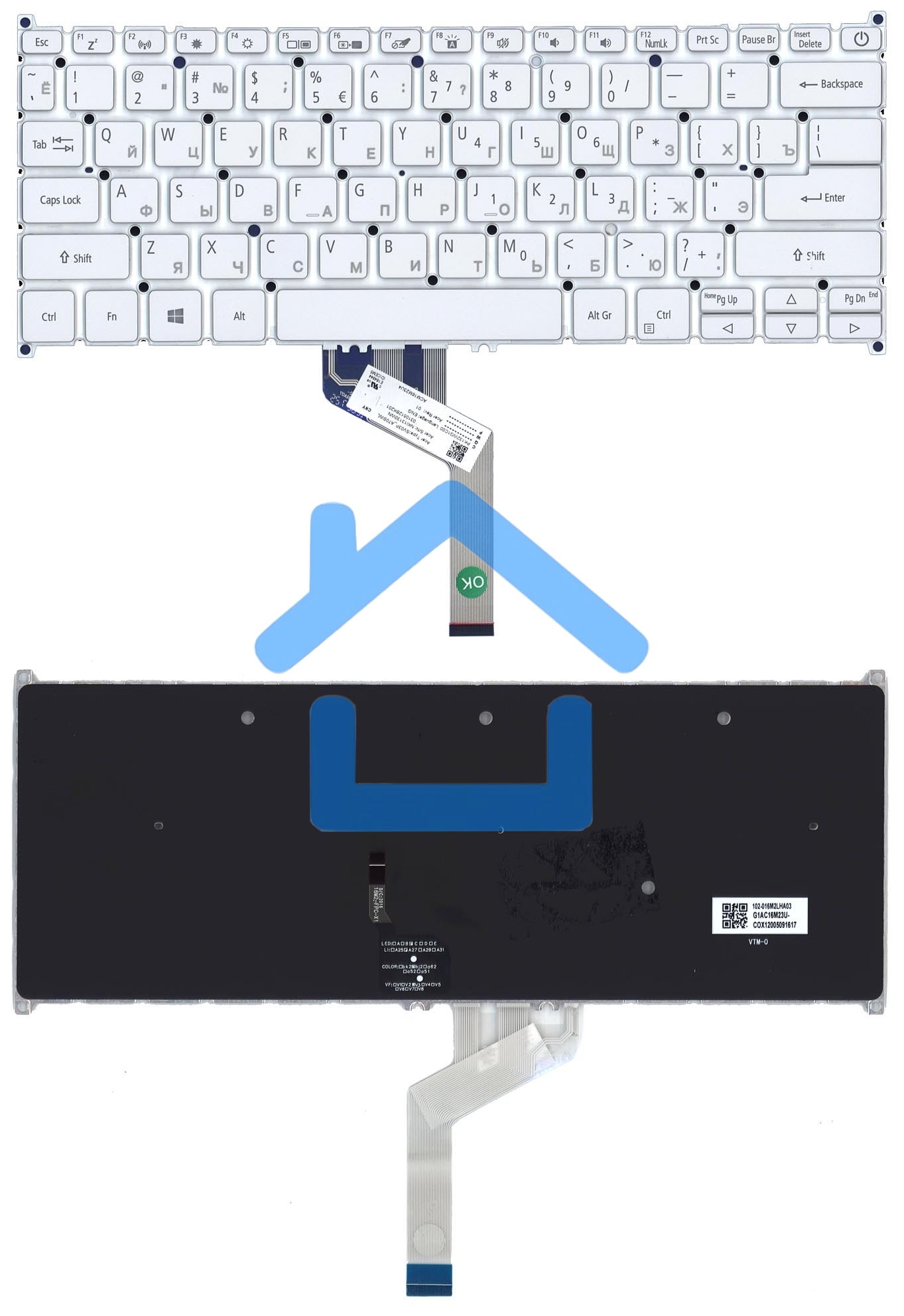 Клавиатура для ноутбука Acer Swift 5 SF514-52T серебристая с подсветкой