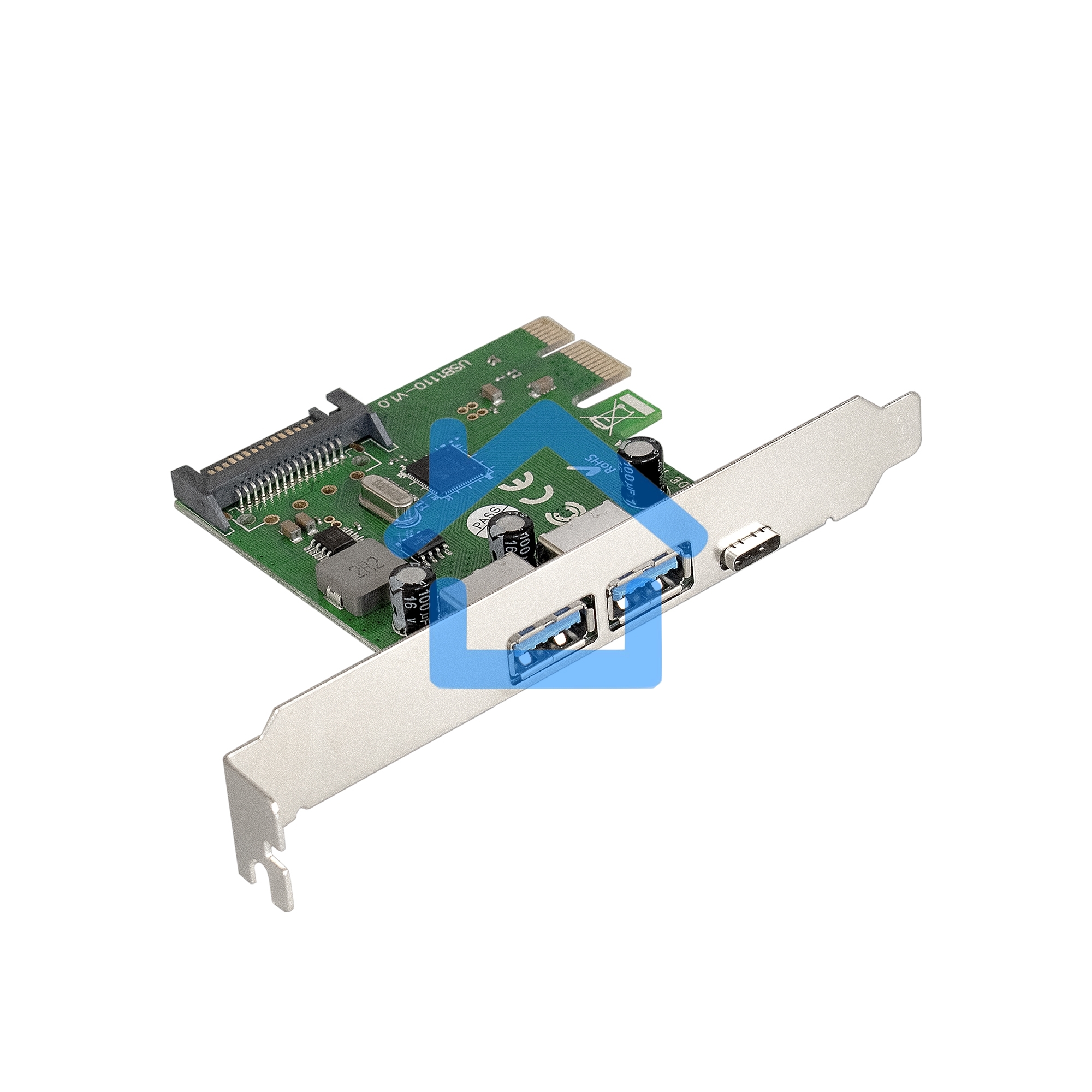 Контроллер ExeGate EXE-323 PCI-E 2.0, 2*USB 3.0 ext + 1*Type-C, разъем доп.питания (OEM)