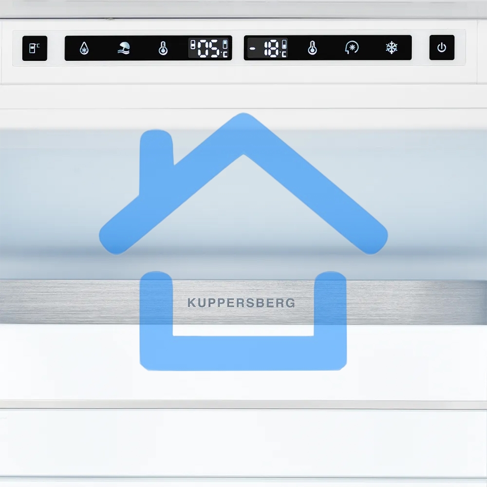 Встраиваемый холодильник Kuppersberg RBN 1760, High-Tech, объем 237 л, скользящий фасад, электронное управление, No Frost, антибактериальный пластик, звуковой сигнал при открытой дверце, перенавешиваемые двери, LED освещение, уровень шума 41 дБ, энергоэфф