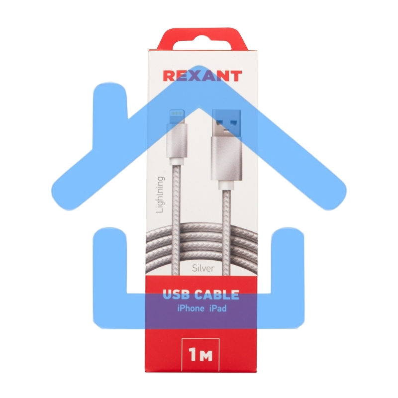 Кабель Rexant USB-Lightning 1 м, серебристая нейлоновая оплетка