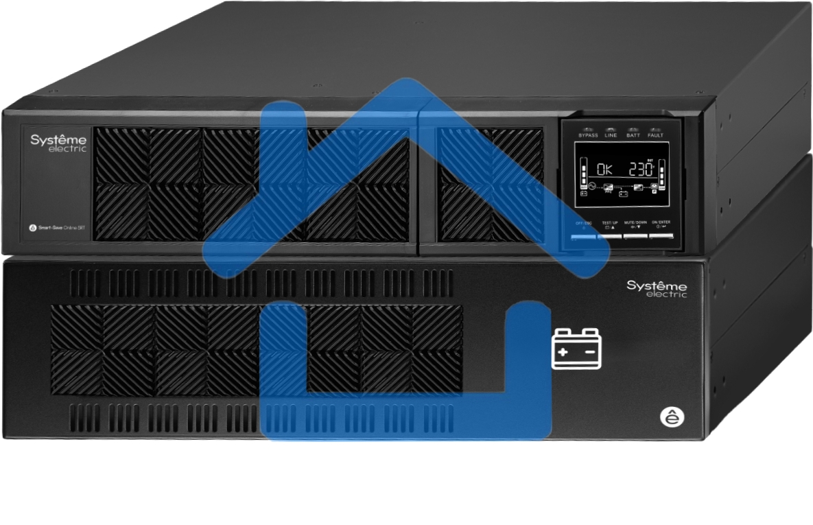 Источник бесперебойного питания Smart-Save Online SRT Systeme Electric 6000 ВА, конвертируемый форм-фактор 5U, 230 В, 1:1, клеммный вход/выход, SmartSlot, LCD, USB HID, SNMP карта, параллельное резервирование, версия с возможностью увеличения времени авто