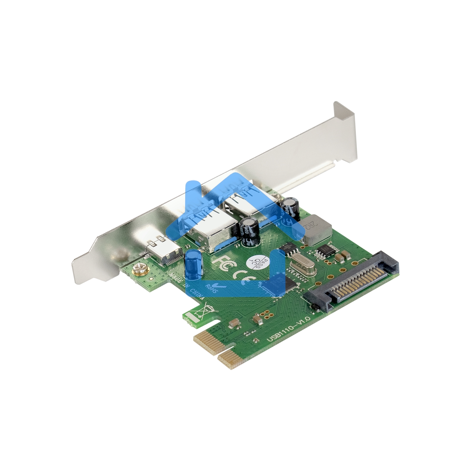 Контроллер ExeGate EXE-323 PCI-E 2.0, 2*USB 3.0 ext + 1*Type-C, разъем доп.питания (OEM)