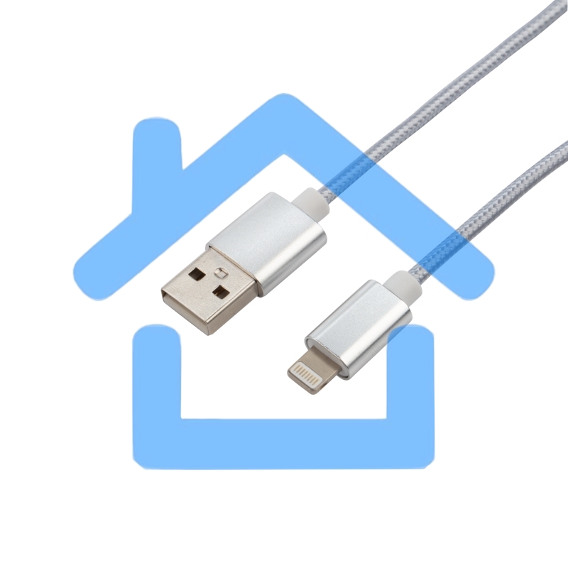 Кабель Rexant USB-Lightning 1 м, серебристая нейлоновая оплетка