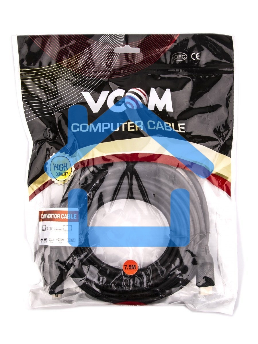 Кабель HDMI AM/DVI(24+1)M, 7.5м, CU, 1080P@60Hz, 2F, VCOM <CG484GD-7.5M>