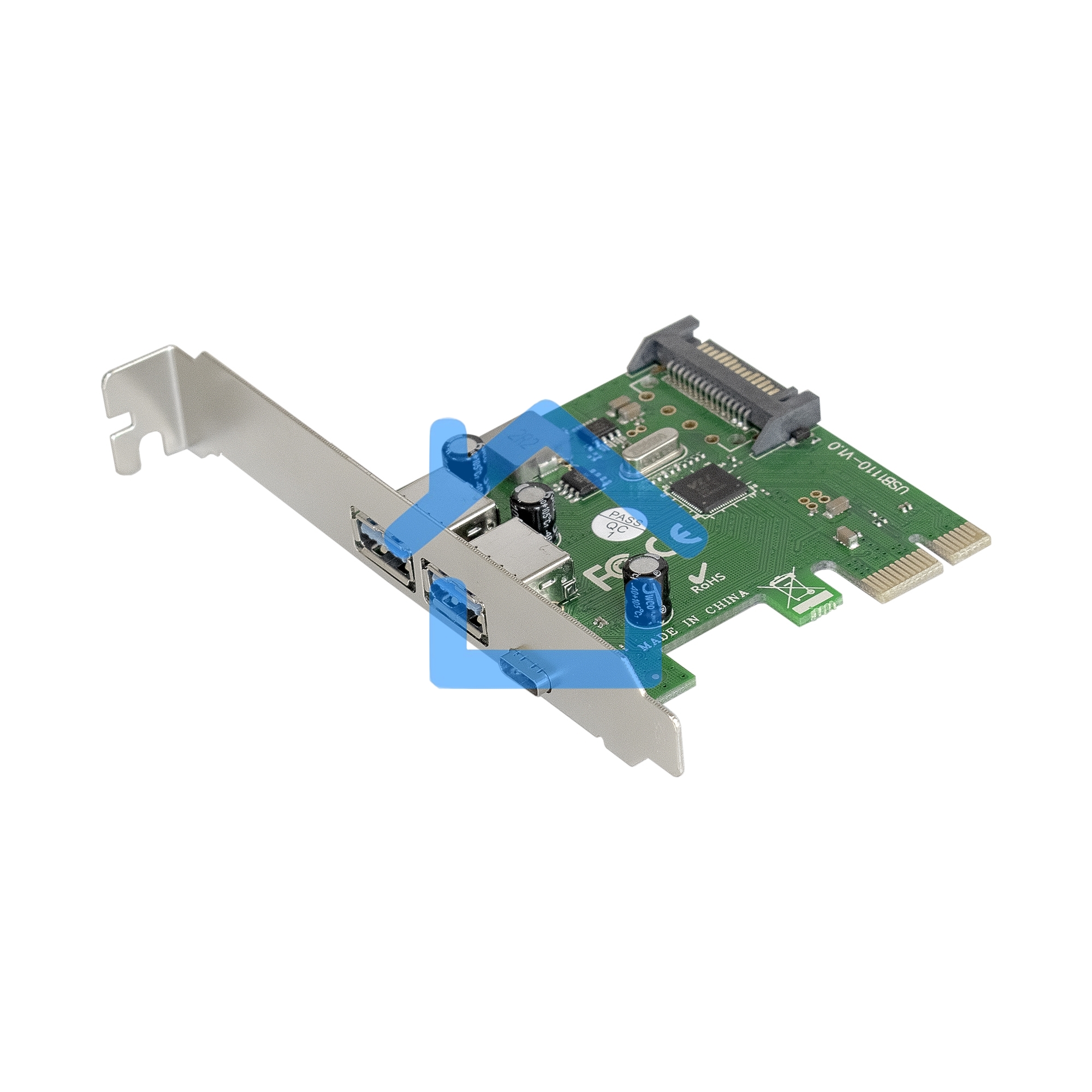 Контроллер ExeGate EXE-323 PCI-E 2.0, 2*USB 3.0 ext + 1*Type-C, разъем доп.питания (OEM)