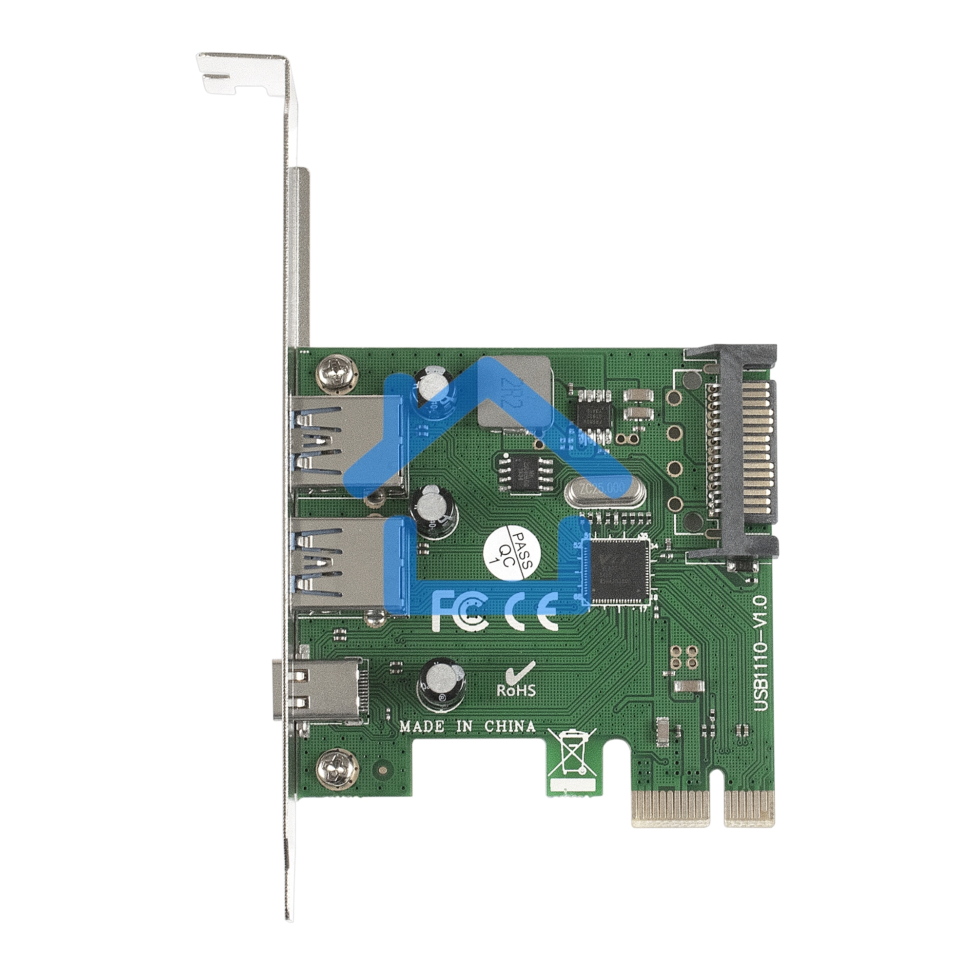 Контроллер ExeGate EXE-323 PCI-E 2.0, 2*USB 3.0 ext + 1*Type-C, разъем доп.питания (OEM)