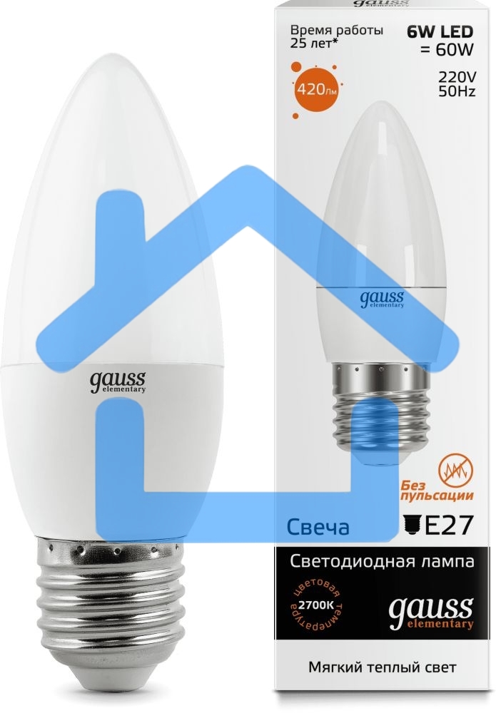 Лампа GAUSS LED Elementary Candle 6W E27 2700Kарт.LD33216