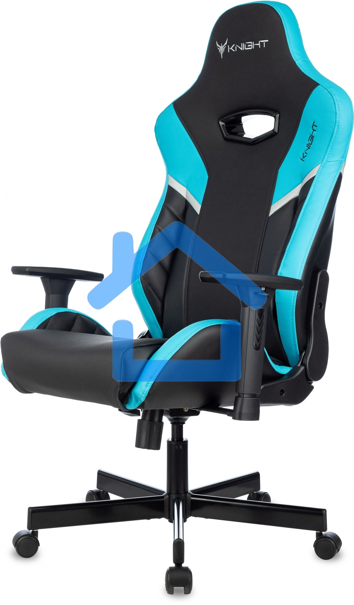 Кресло игровое Knight Thunder 5X черный/голубой эко.кожа крестов. металл