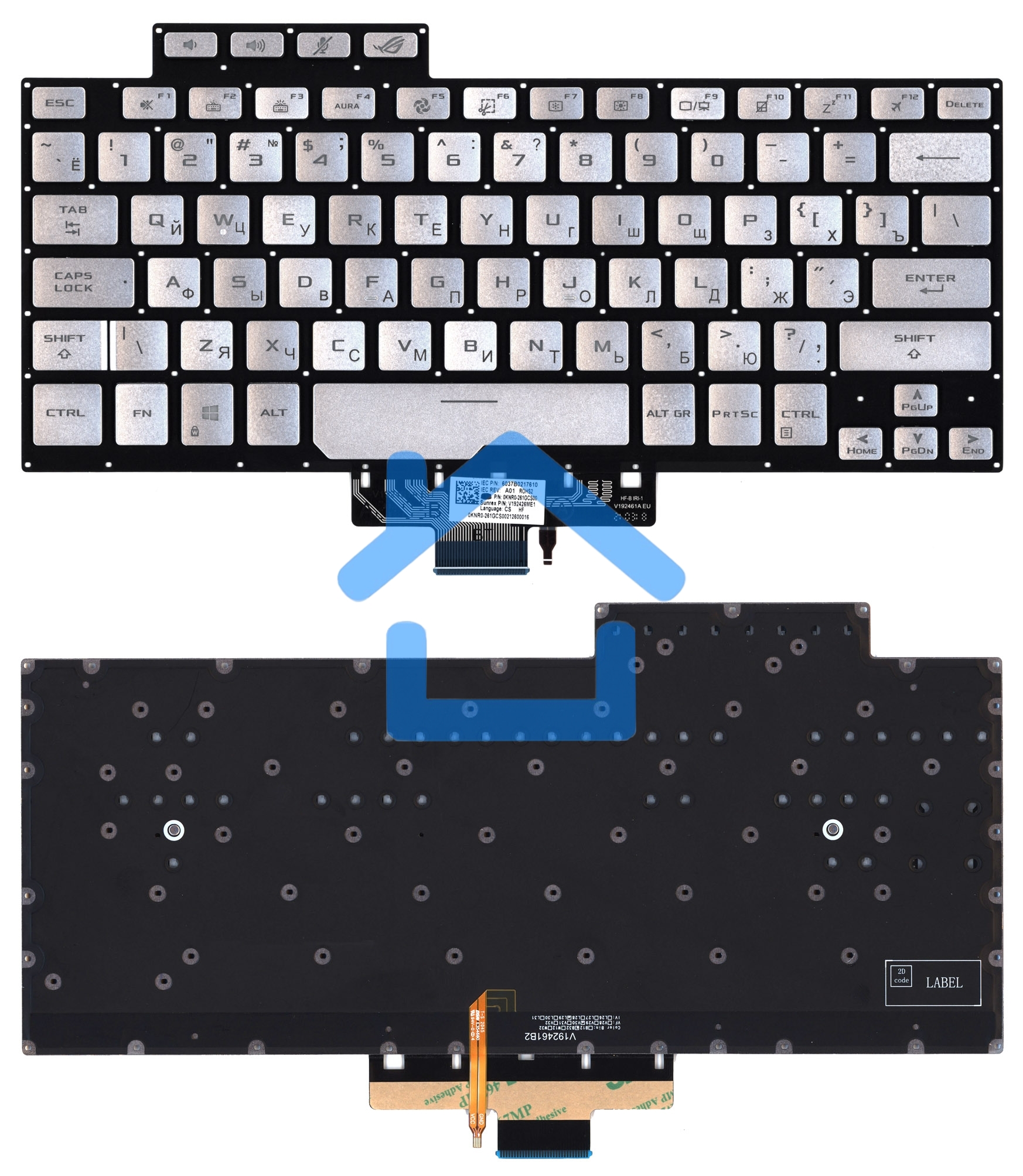 Клавиатура для ноутбука Asus ROG Zephyrus G14 GA401 серебристая c подсветкой маленький энтер
