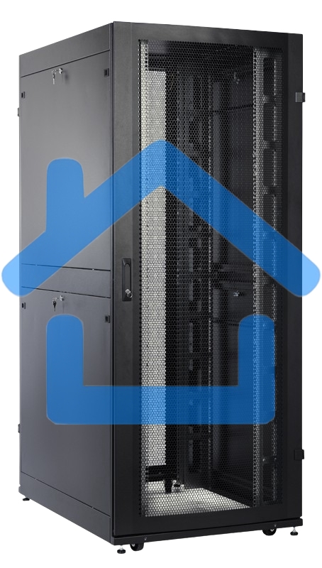Шкаф серверный ПРОФ напольный 42U (800x1000) дверь перфор., задние двойные перфор., черный, в сборе