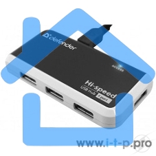 Разветвитель USB Defender QUADRO INFIX USB2.0 - 4 порта, скор. - до 480 Мбит/с, + кабель USB 2.0 A(M) - MiniB (M) - 1м.