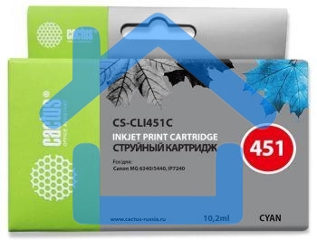 Картридж струйный Cactus CS-CLI451C голубой (10,2 мл) для Canon MG 6340/5440/IP7240