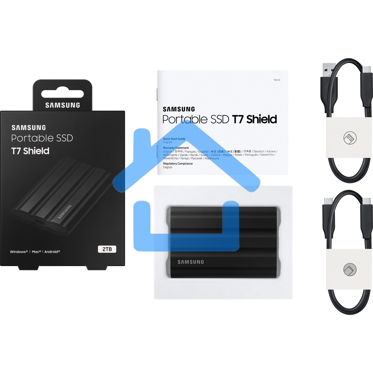 Твердотельный диск 2TB Samsung T7 Shield MU-PE2T0S/WW, V-NAND, USB 3.2 Gen 2 Type-C R/W - 1000/1050 MB/s /EU