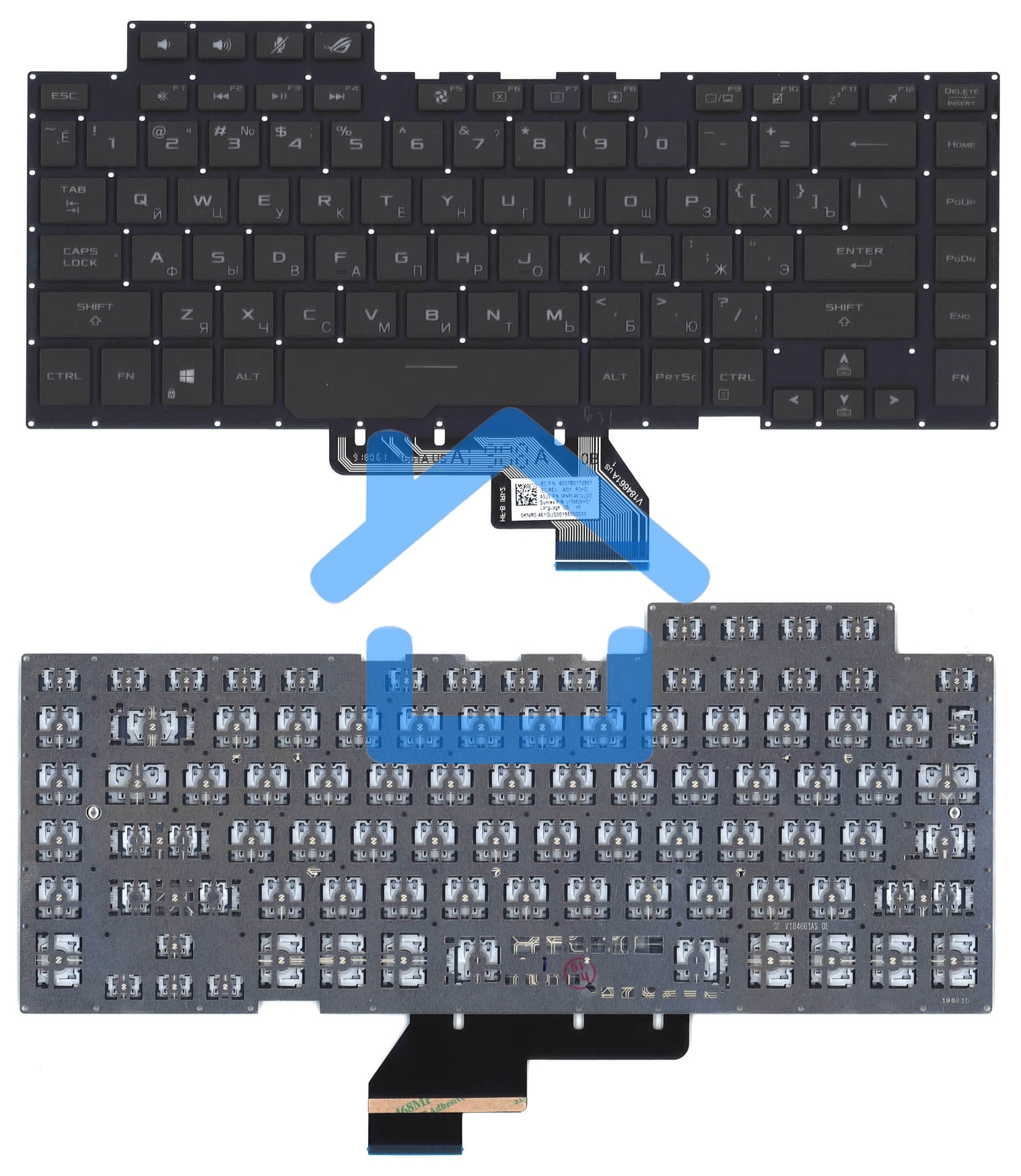 Клавиатура для ноутбука Asus ROG GU502 черная c подсветкой маленький энтер