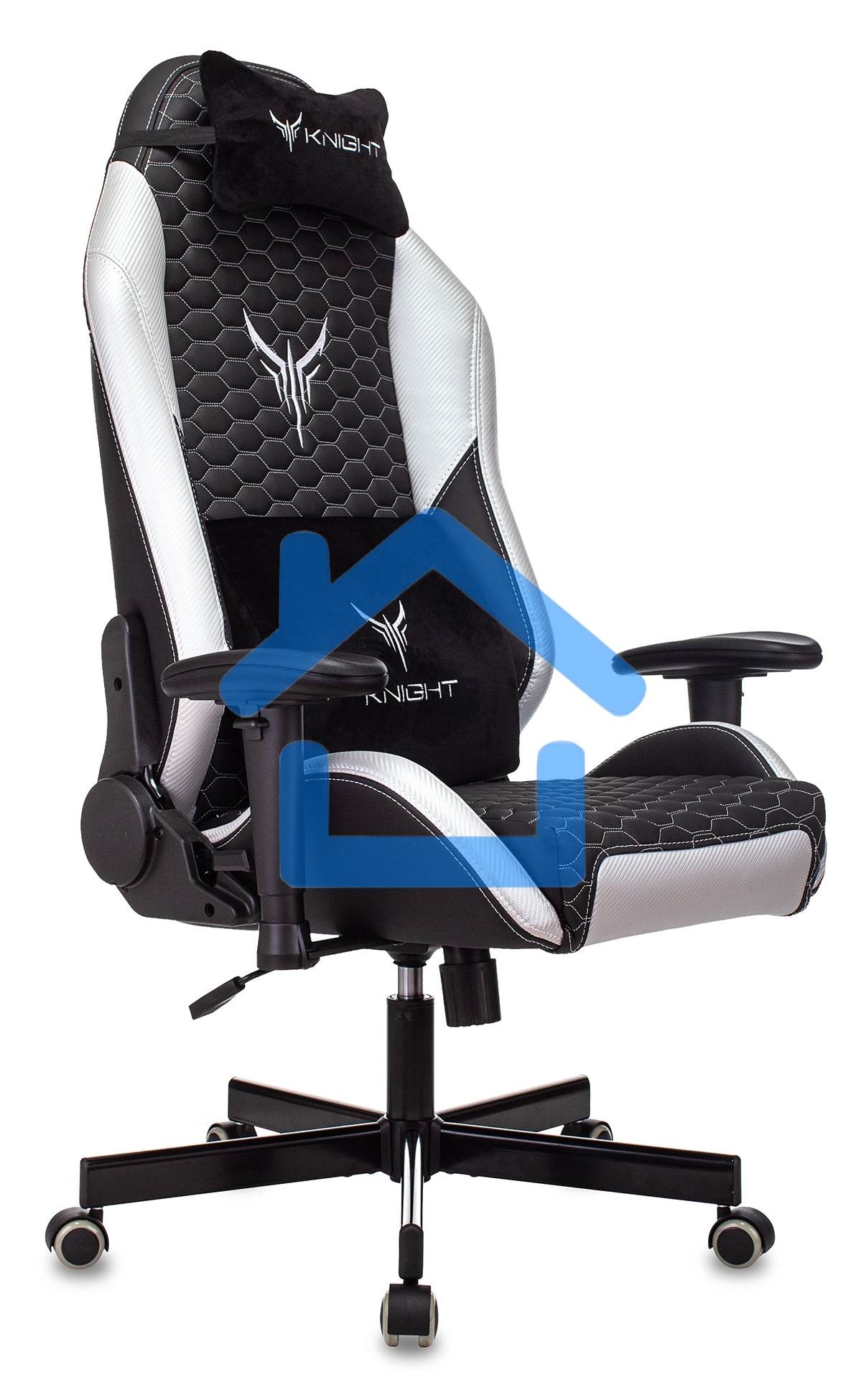 Кресло игровое Knight Neon черный/серебряный соты эко.кожа с подголов. крестовина металл