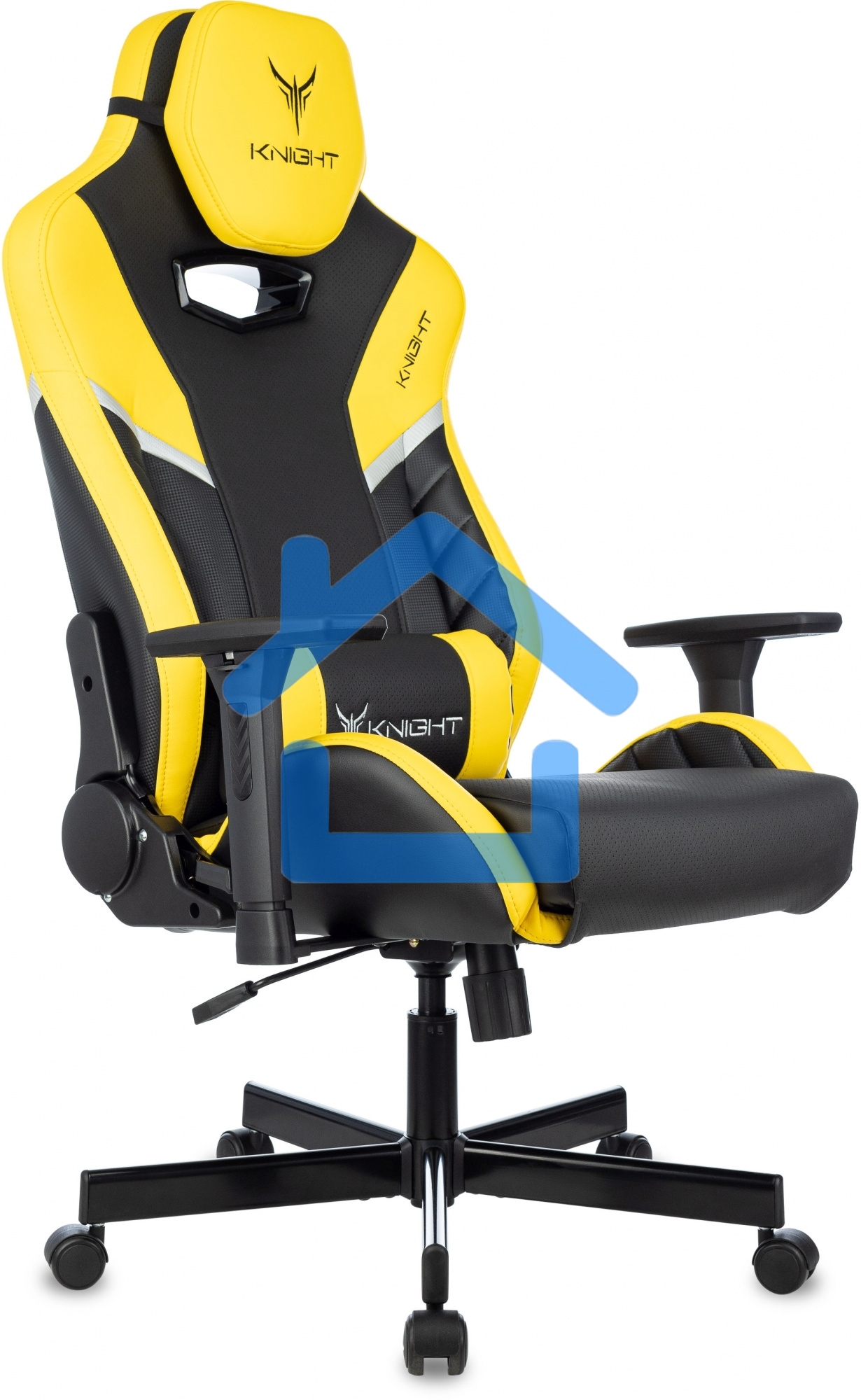 Кресло игровое Knight Thunder 5X черный/желтый эко.кожа крестов. металл