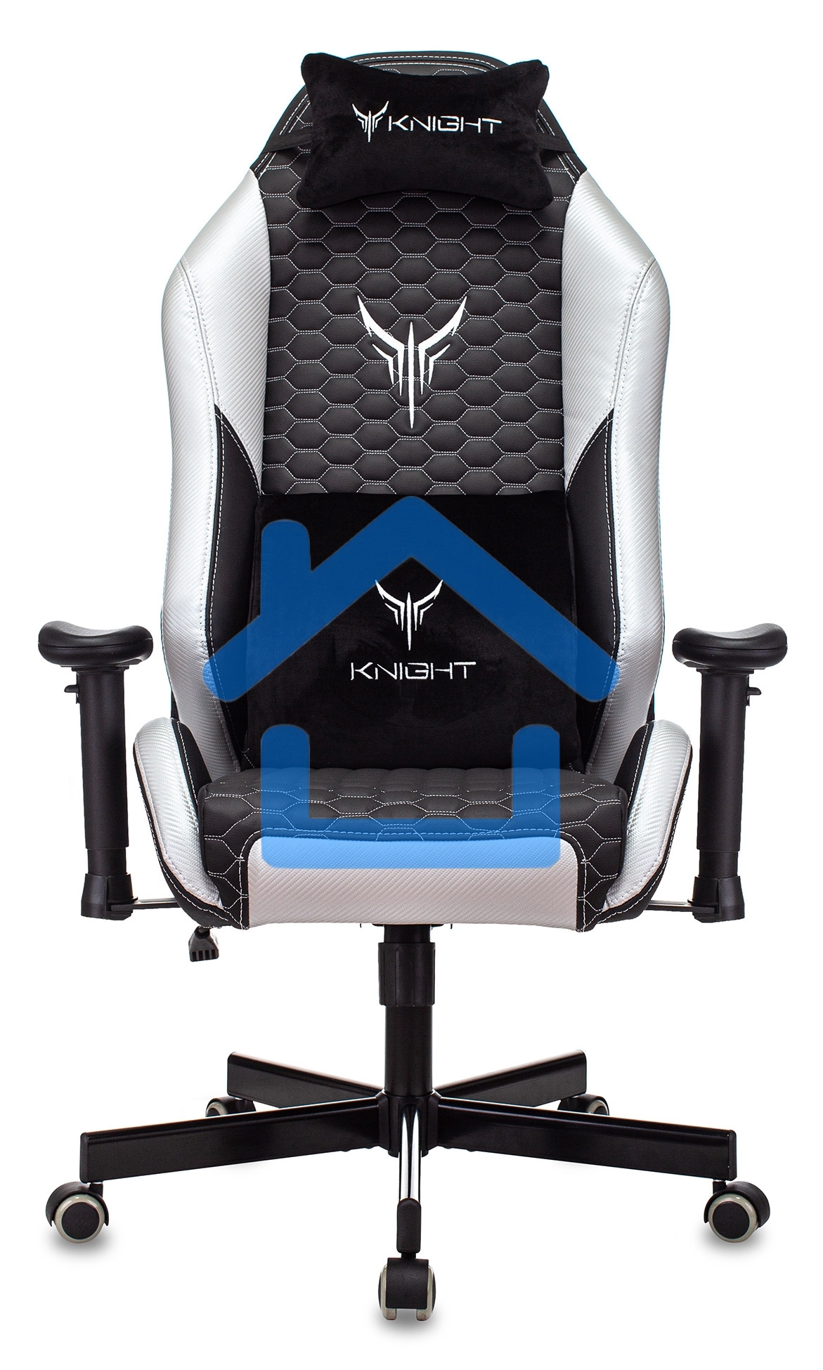 Кресло игровое Knight Neon черный/серебряный соты эко.кожа с подголов. крестовина металл