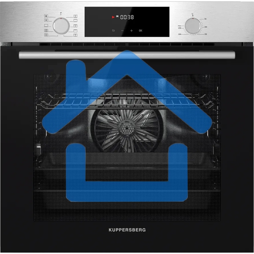 Встраиваемый духовой шкаф Kuppersberg HF 609 BX, High-Tech, объем 80 л, 10 режимов работы, телескопические направляющие, цифровой таймер, 2 стекла в дверце, утапливаемые переключатели, энергоэффективность А, черный/нержавеющая сталь