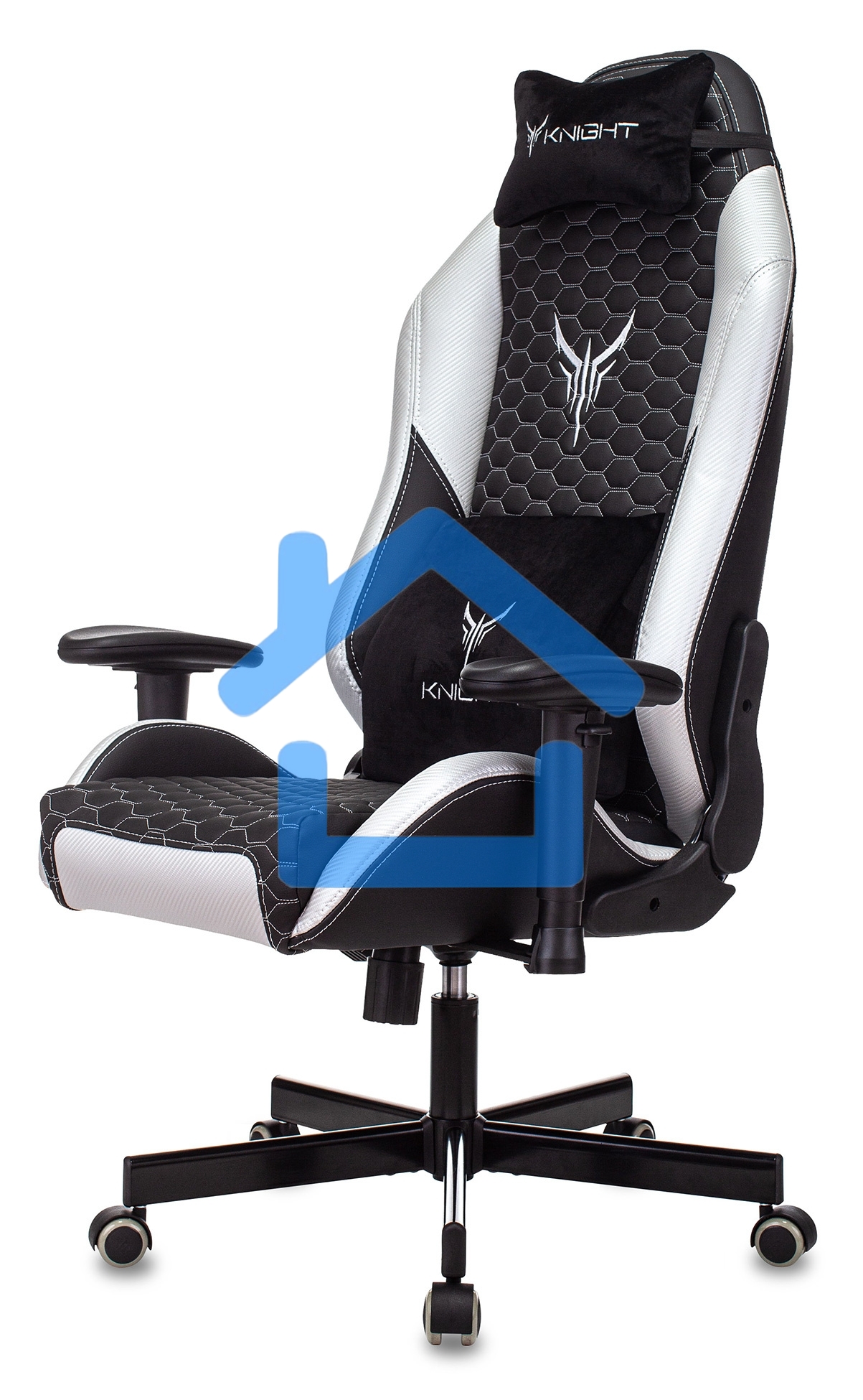 Кресло игровое Knight Neon черный/серебряный соты эко.кожа с подголов. крестовина металл