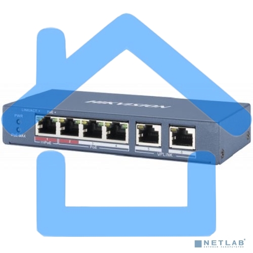 Коммутатор Hikvision DS-3E0106P-E/M 6x100Mb 4PoE+ 35W неуправляемый