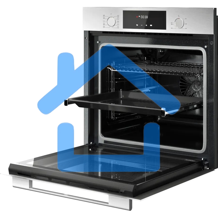 Встраиваемый духовой шкаф Kuppersberg HF 609 BX, High-Tech, объем 80 л, 10 режимов работы, телескопические направляющие, цифровой таймер, 2 стекла в дверце, утапливаемые переключатели, энергоэффективность А, черный/нержавеющая сталь