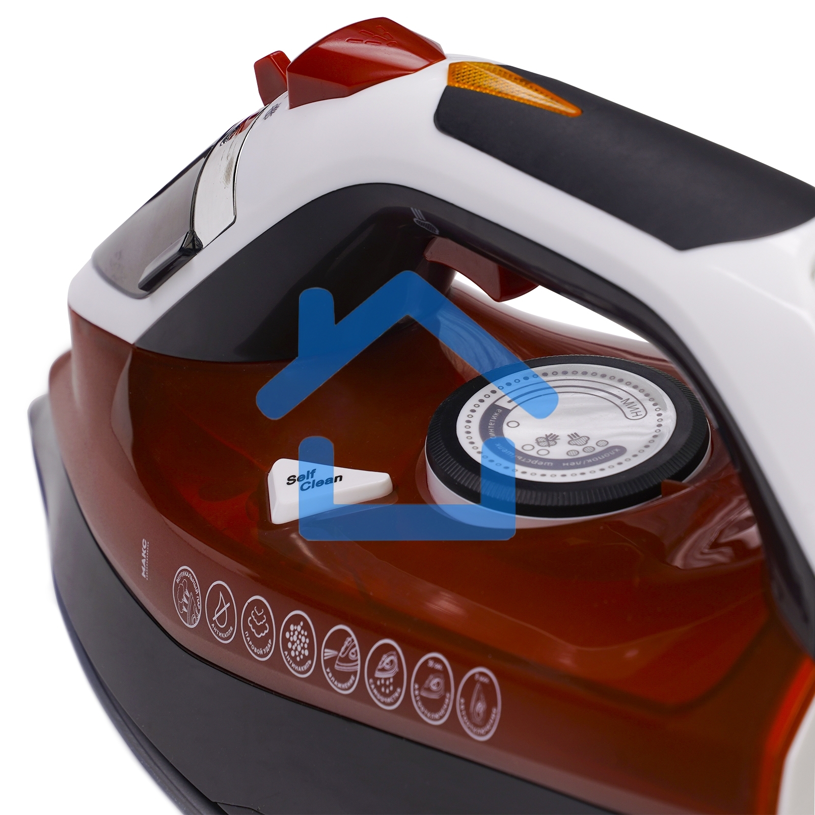 Утюг Galaxy GL 6131, оранжевый, паровой, 2500 Вт, подача пара до 50 г/мин, паровой удар до 230 г/мин, функции: автоотключение, самоочистка, антикапля, антинакипь, функция увлажнения, вертикальное отпаривание, керамическое покрытие подошвы, защита от перег