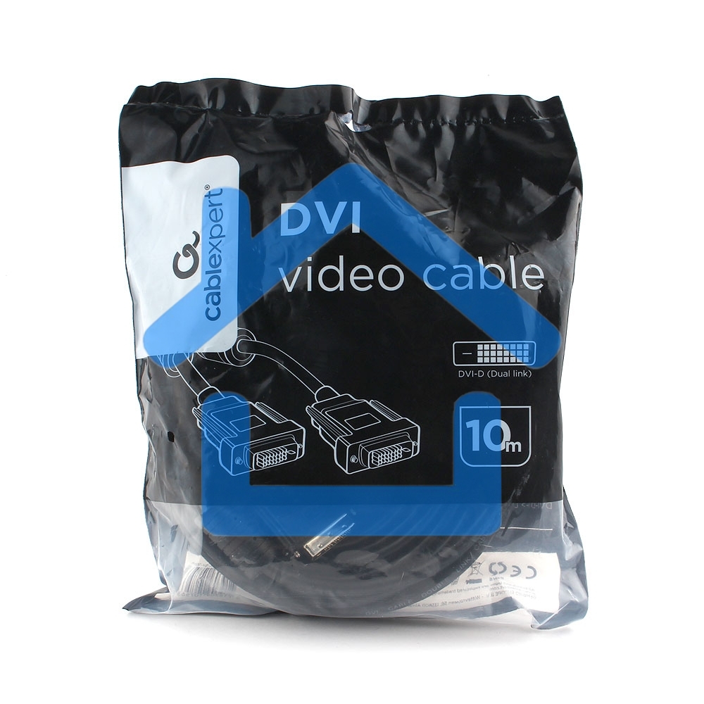 Кабель DVI-D dual link Cablexpert CC-DVI2L-BK-10M, 25M/25M, 10м, черный, экран, феррит.кольца, пакет