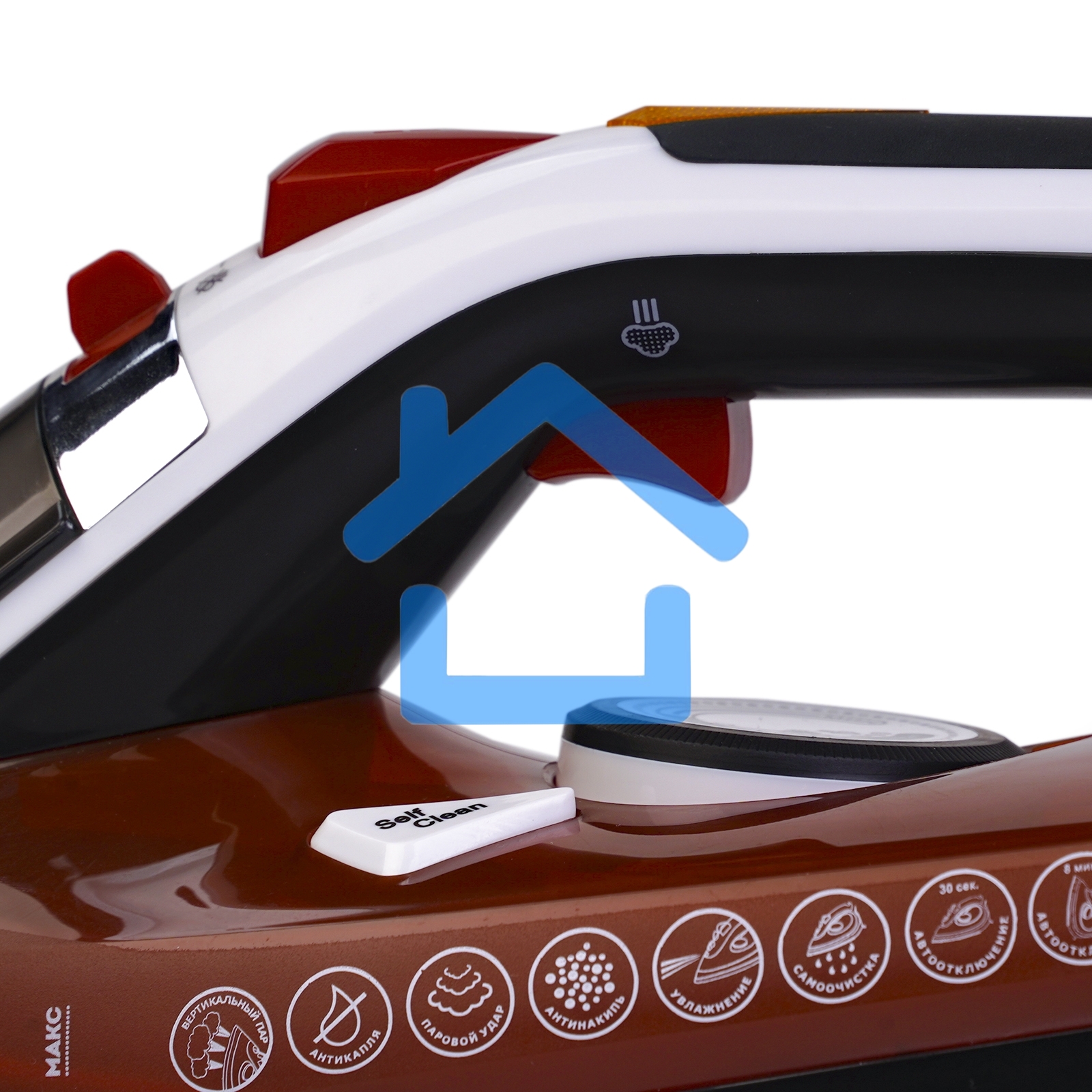 Утюг Galaxy GL 6131, оранжевый, паровой, 2500 Вт, подача пара до 50 г/мин, паровой удар до 230 г/мин, функции: автоотключение, самоочистка, антикапля, антинакипь, функция увлажнения, вертикальное отпаривание, керамическое покрытие подошвы, защита от перег